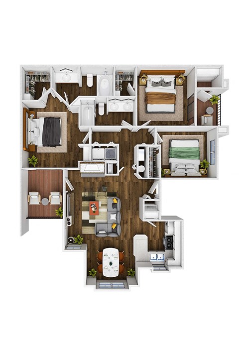 Floor plan for 3 beds, 2 baths, 1214 sqft